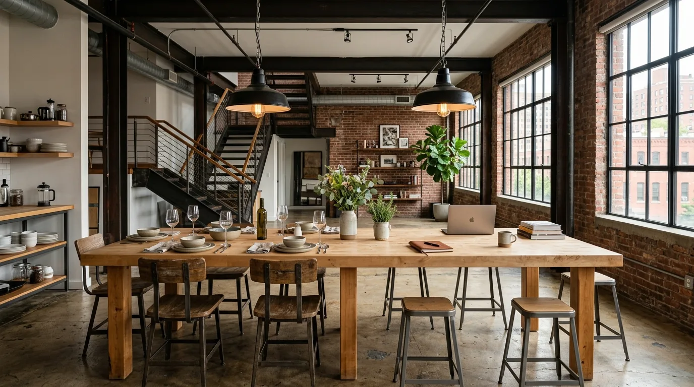 A DIY butcher block table for dining and homework with bench friendly proportions, no people