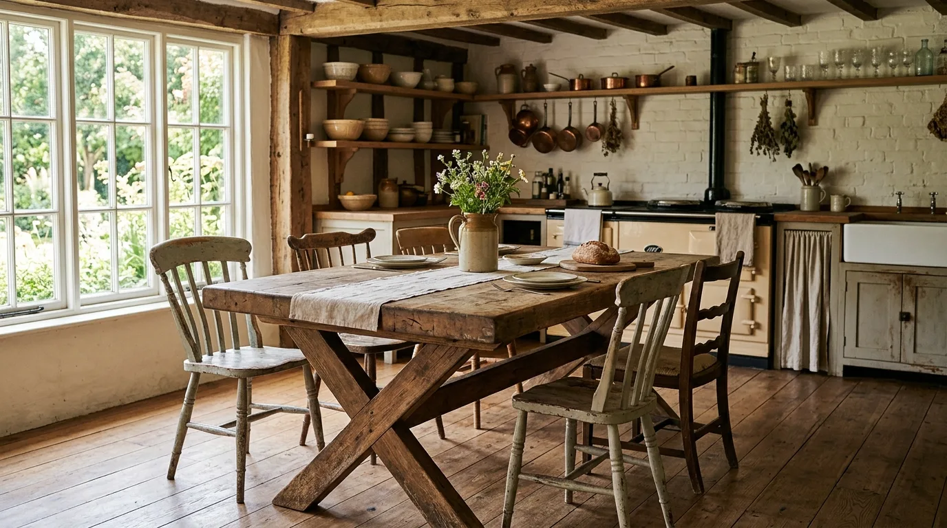 A movable DIY butcher block table with locking casters and utility drawers, no people