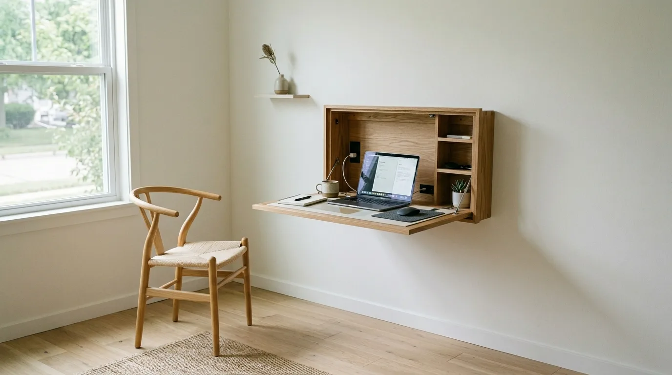A standing height DIY laptop wall mount for quick tasks, no people