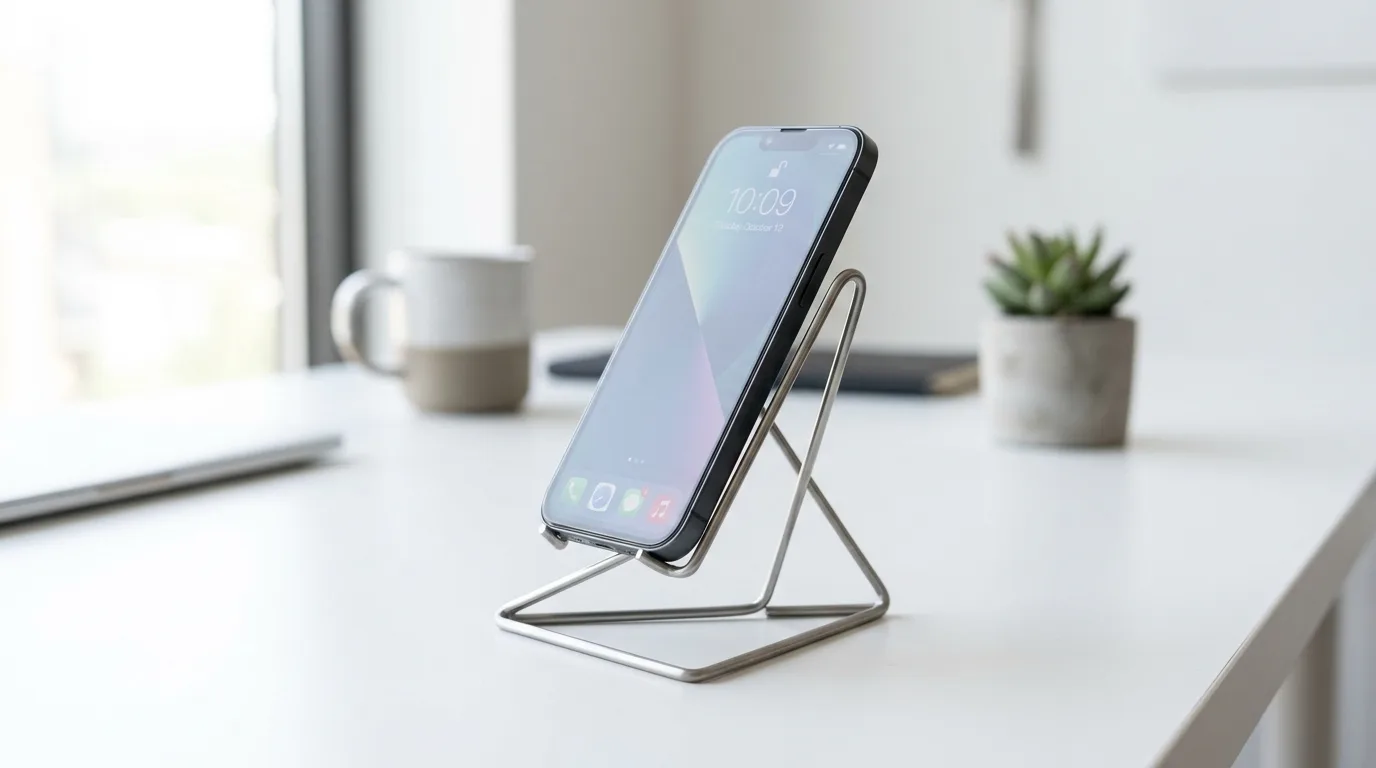 A DIY phone stand with a charging slot and angled front lip, no people