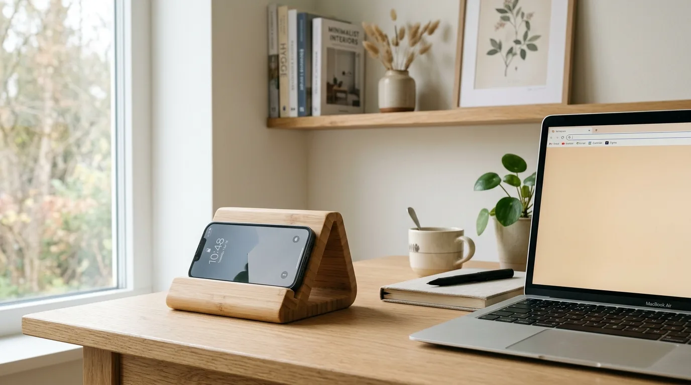 A DIY phone stand that supports vertical and horizontal viewing, no people