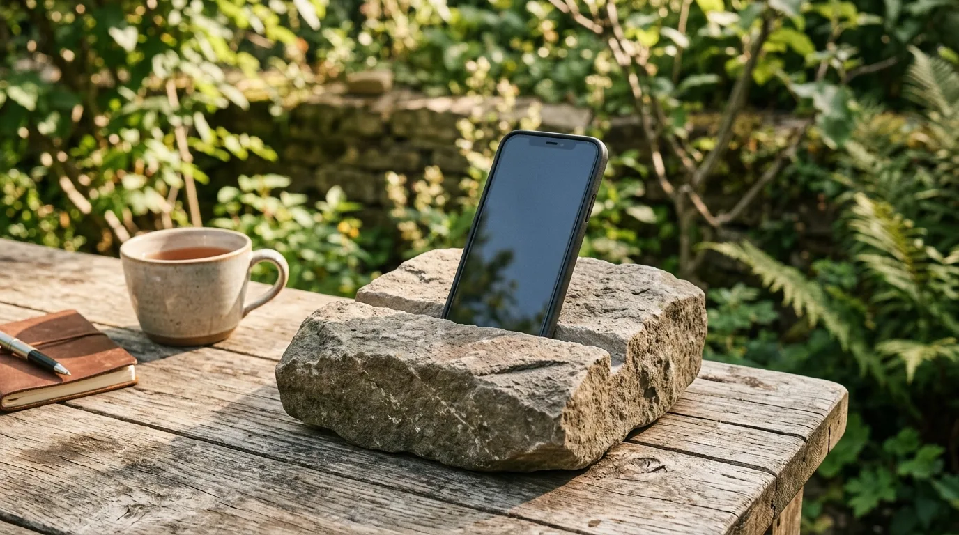 A compact DIY bedside phone stand with a charging cable groove, no people