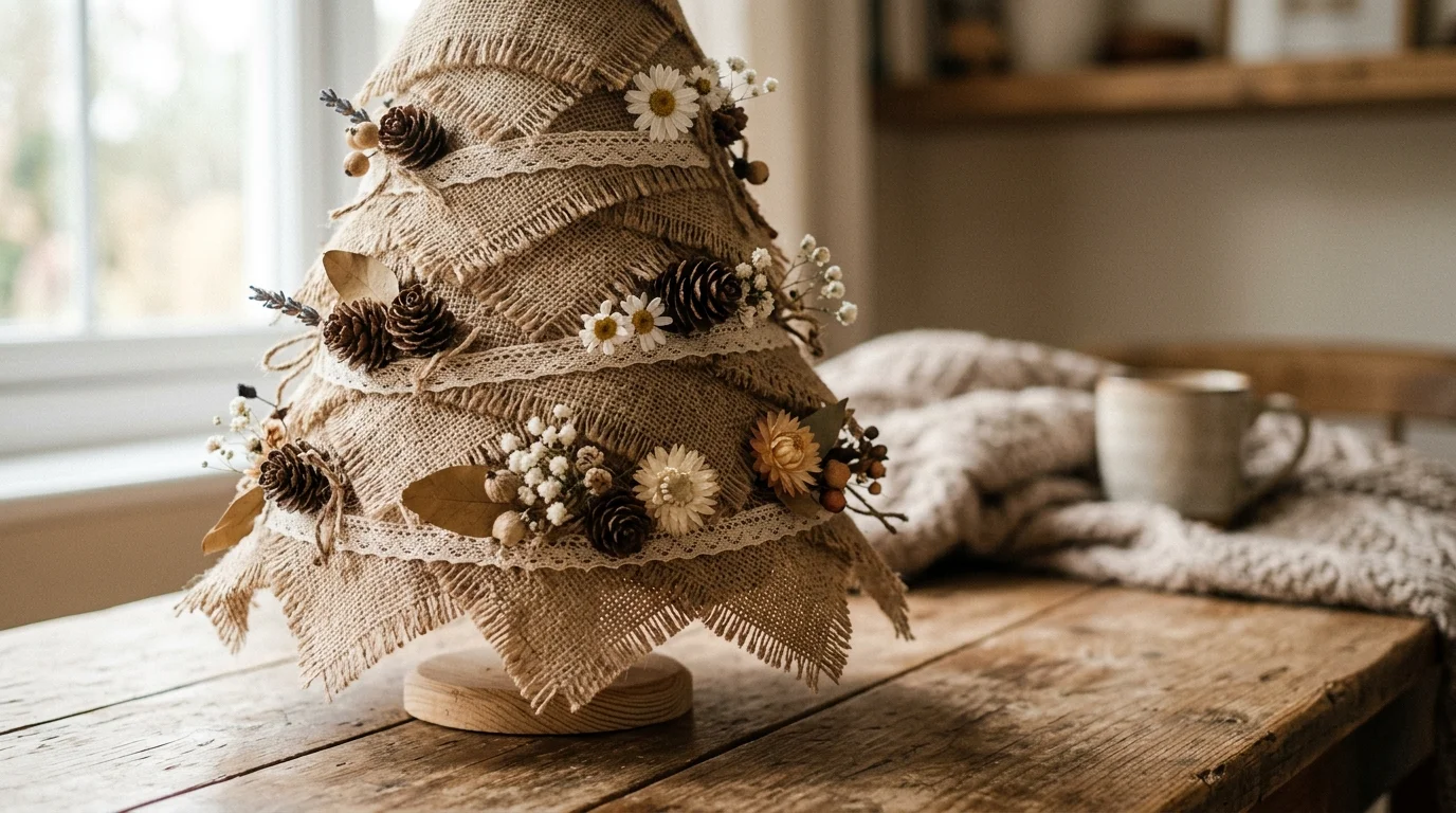 A playful Thanksgiving tree decorated with handmade paper leaves, gratitude tags, colorful felt ornaments, and child-friendly harvest accents, no people