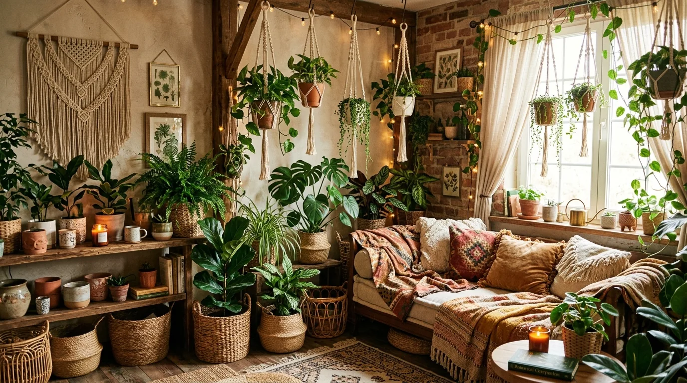 A dining room shelf styled with herbs and small indoor foliage plants, no people