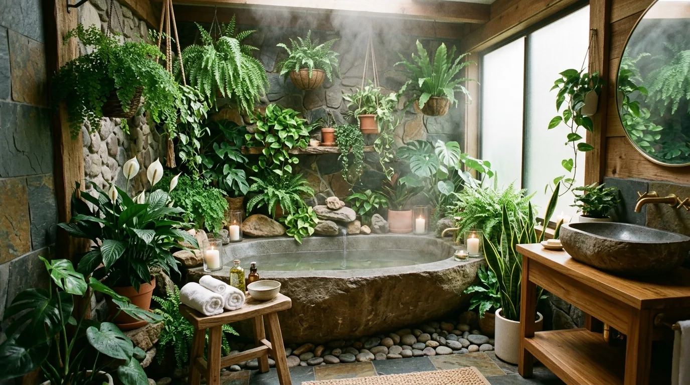 A plant ladder styled near a window with a vertical rhythm of greenery, no people
