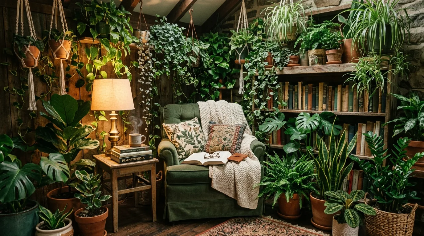 A minimal living room with one oversized indoor plant in a simple pot, no people