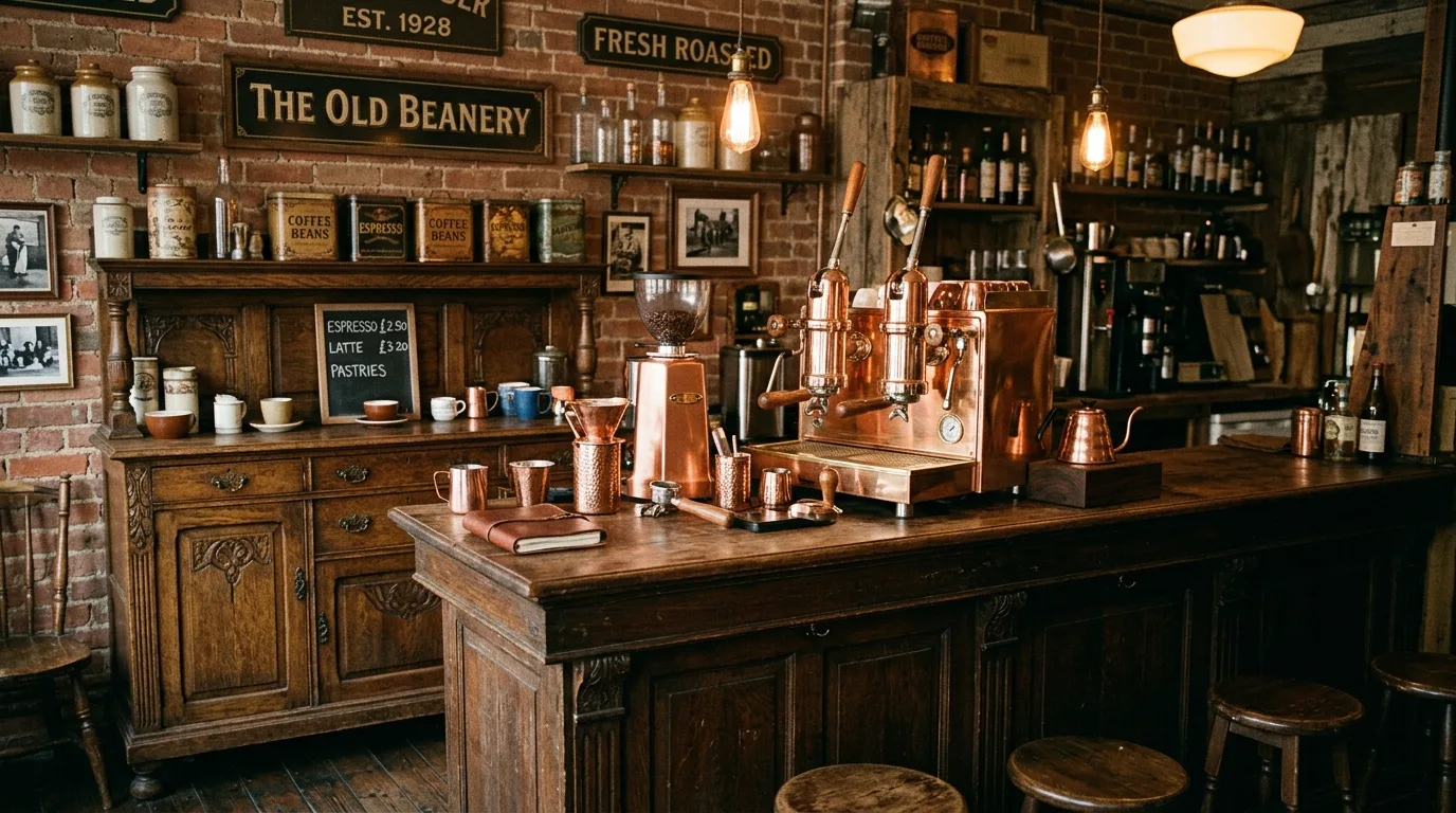 A luxury home coffee bar with a marble counter and polished espresso machine, no people