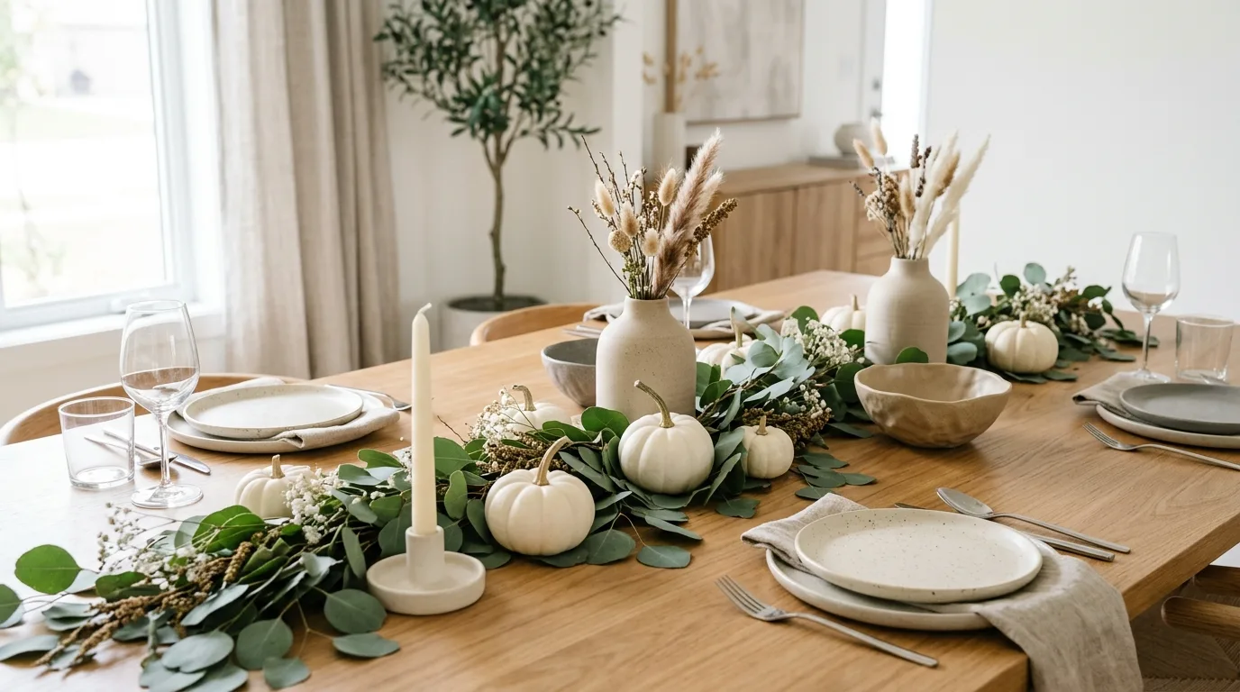 A stunning fall centerpiece with amber bottles wheat stems and rust florals, no people
