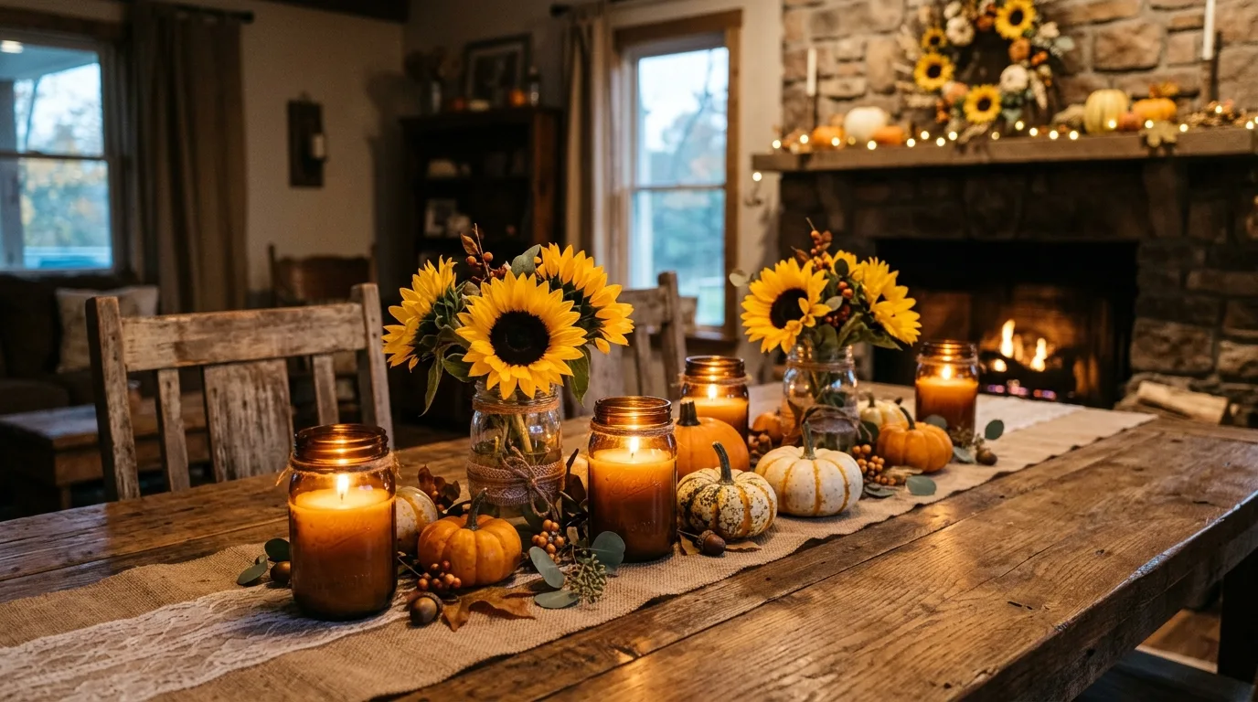 A fall centerpiece with a white pumpkin vase filled with dahlias eucalyptus and berries, no people