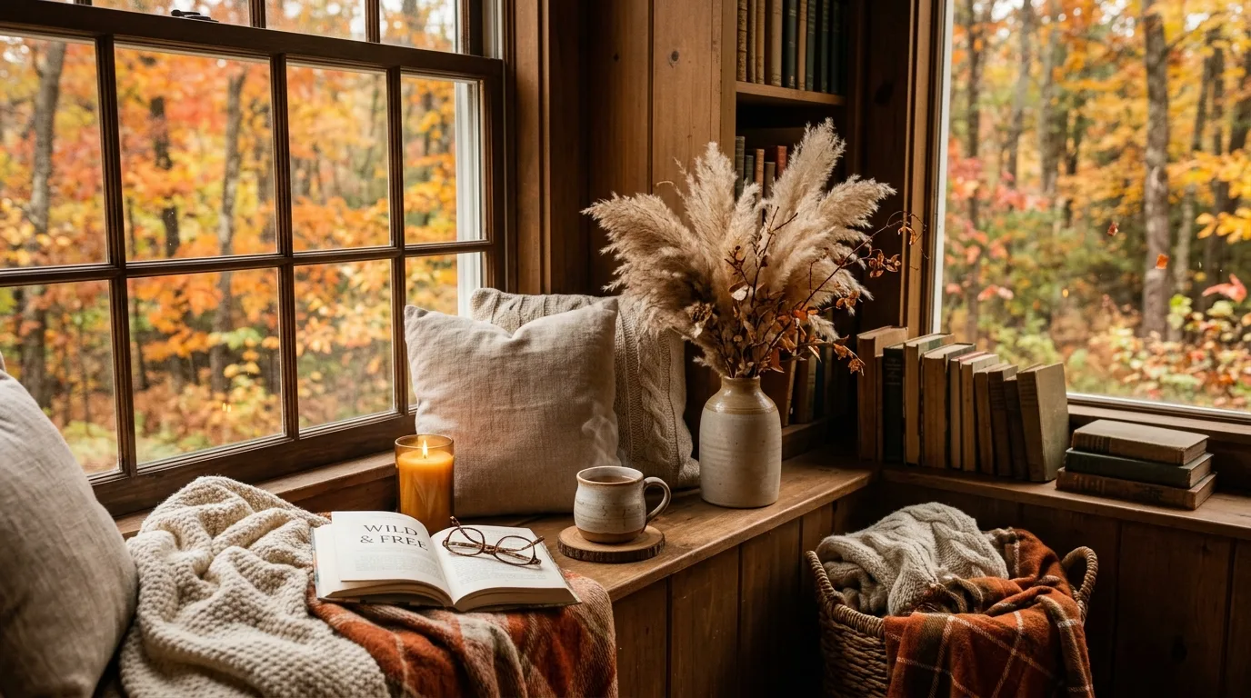 An elegant non Halloween fall porch with white mums lanterns and heirloom pumpkins, no people