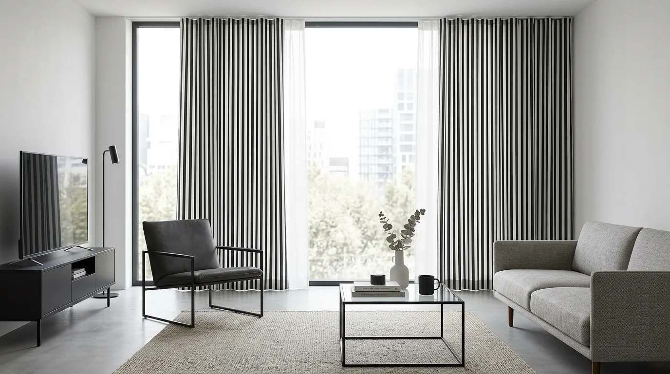 Unique painterly floral curtains with modern hardware, no people